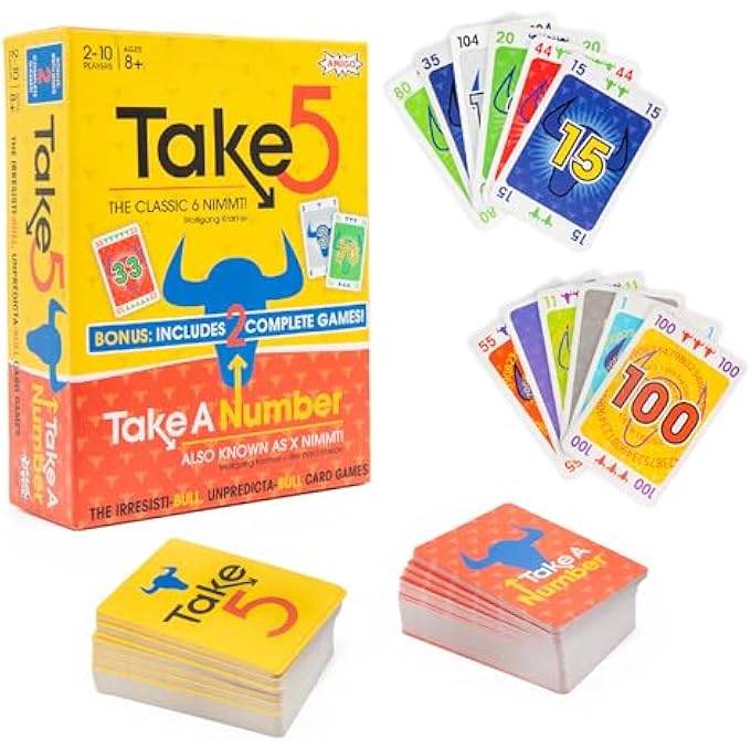 rayihni GAMES TAKE 5 & TAKE A NUMBER  TWO COMPLETE GAMES IN ONE  TAKE 5 IS THE CLASSIC 6 NIMMT! & TAKE A NUMBER IS ALSO KNOWN AS X NIMMT!  CLASSIC CARD GAMES FOR KIDS & ADULTS AGES 8 & OLDER - Image 1